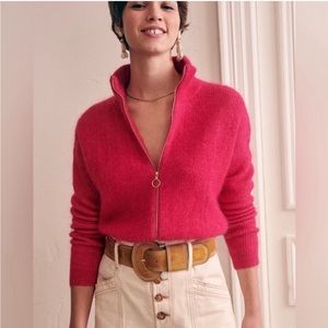 Sezane Claude Cardigan Sweater Size XS Pink Kid Mohair Wool Blend Spring